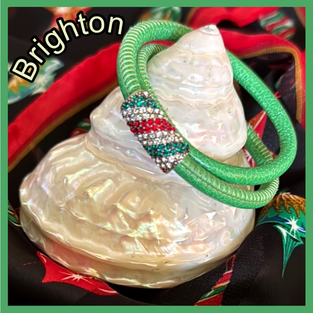 🎄BRIGHTON CHRISTMAS NECKLACE GREEN WOODSTOCK LEATHER DOUBLE BRACELET / NECKLACE